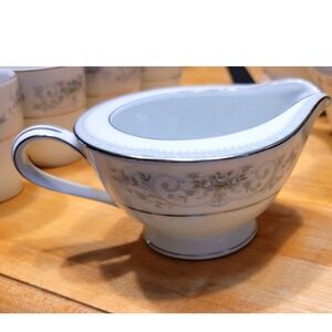 Noritake Colburn Creamer Pitcher with Blue Floral Design Silver Rim Japan